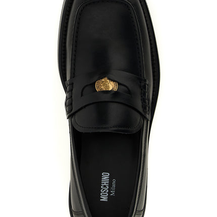 Moschino Black Velvet Leather Slip-On Loafers