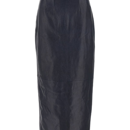 Khaite Blue Lamb Leather Midi Skirt