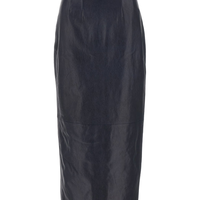 Khaite Blue Lamb Leather Midi Skirt