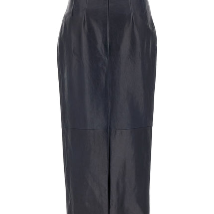 Khaite Blue Lamb Leather Midi Skirt