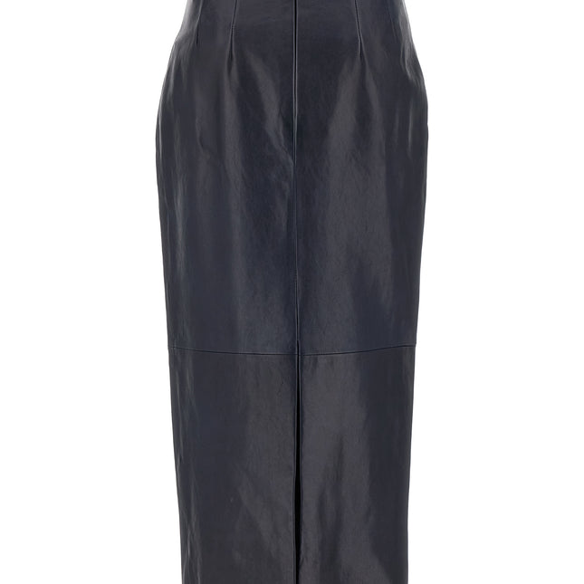 Khaite Blue Lamb Leather Midi Skirt