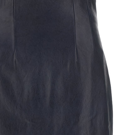 Khaite Blue Lamb Leather Midi Skirt