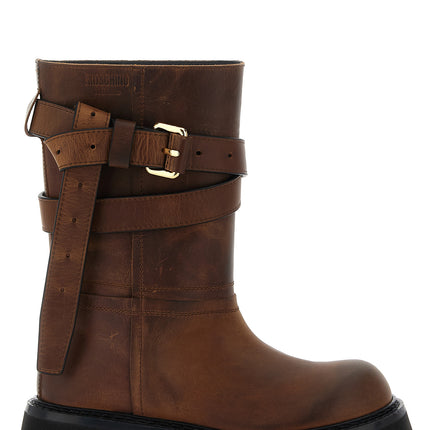 Moschino Brown Velvet Leather Over The Knee