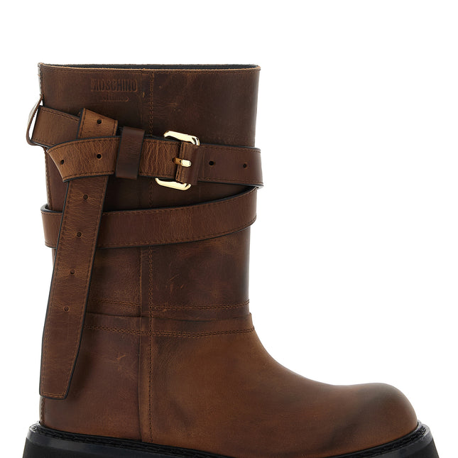 Moschino Brown Velvet Leather Over The Knee