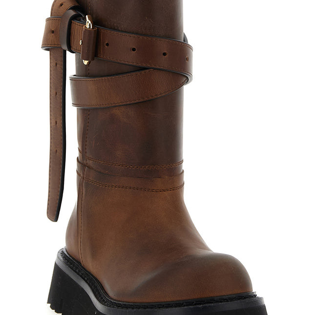 Moschino Brown Velvet Leather Over The Knee