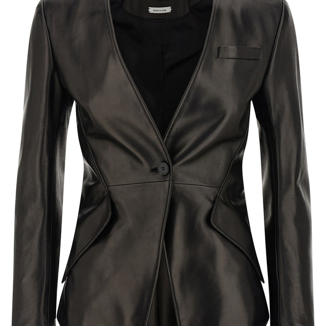 Alexander McQueen Black Lamb Leather Blazer