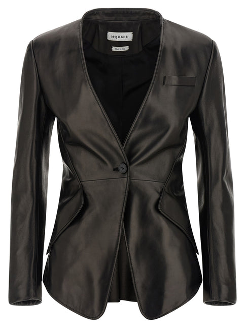 Alexander McQueen Black Lamb Leather Blazer
