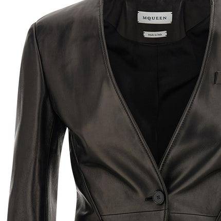 Alexander McQueen Black Lamb Leather Blazer
