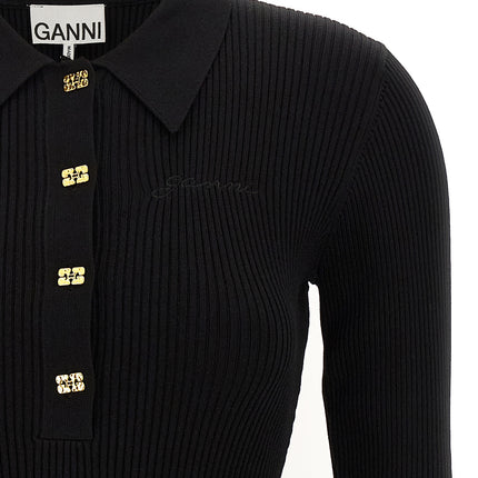 Ganni Black Viscose Short Dress