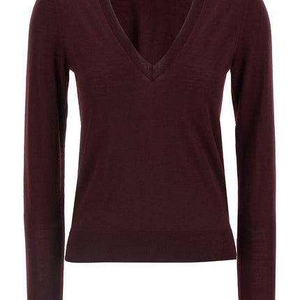 Saint Laurent Bordeaux Virgin Wool Cardigan
