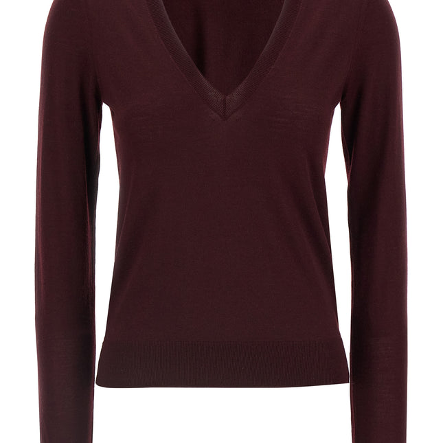 Saint Laurent Bordeaux Virgin Wool Cardigan