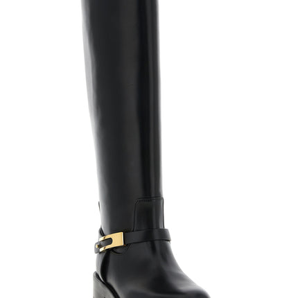 Elisabetta Franchi Black Calfskin Over The Knee
