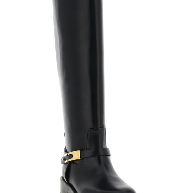 Elisabetta Franchi Black Calfskin Over The Knee