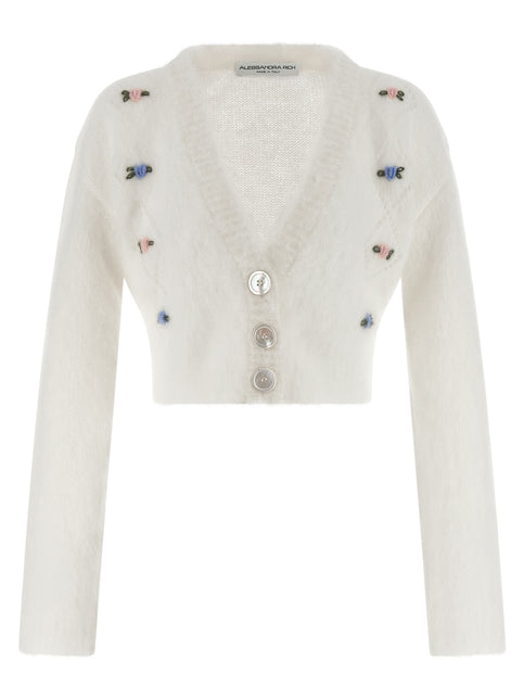 Alessandra Rich White Wool Cardigan