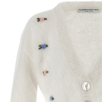 Alessandra Rich White Wool Cardigan