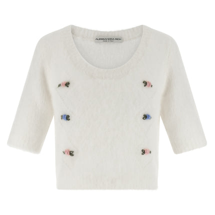 Alessandra Rich White Wool Cardigan