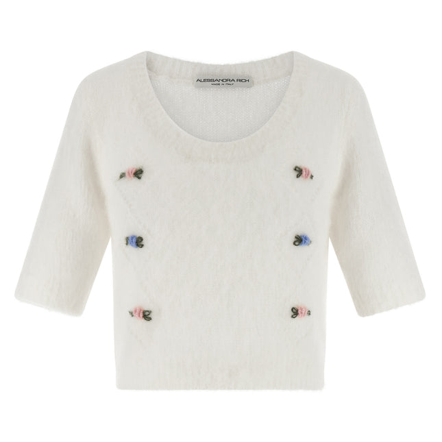 Alessandra Rich White Wool Cardigan