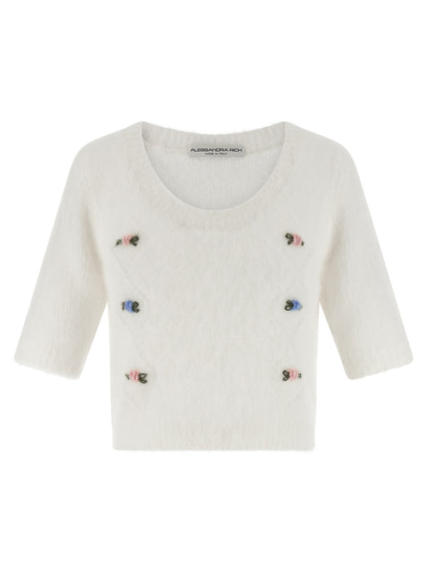 Alessandra Rich White Wool Cardigan
