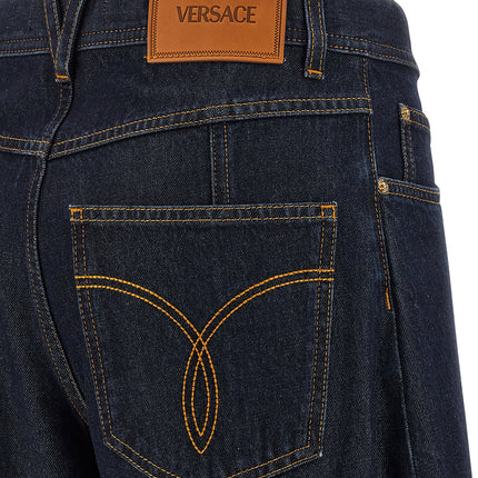 Versace Blue Cotton High-Waisted Jean