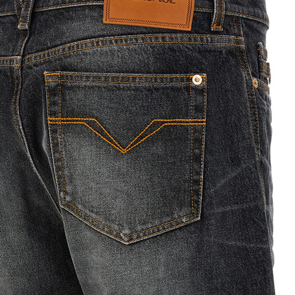 Versace Black Cotton Straight-Leg Jeans