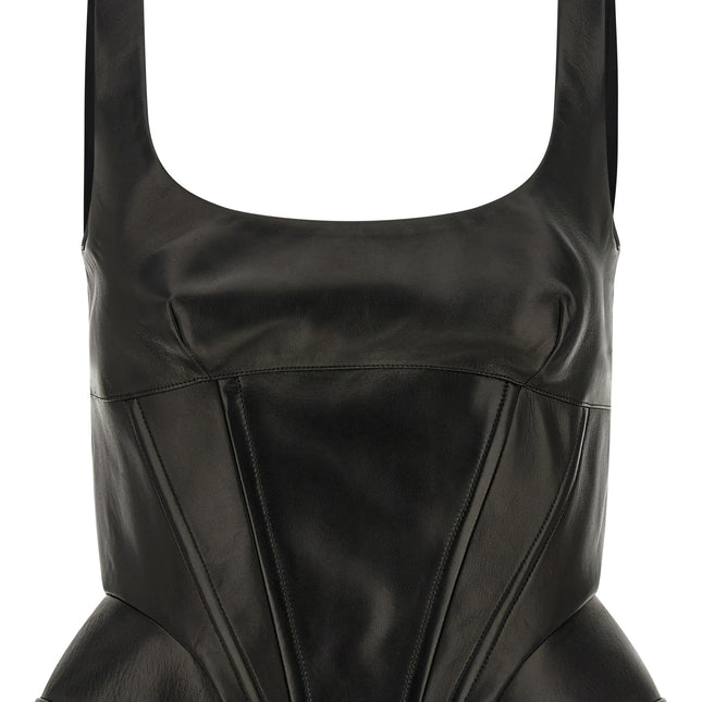 Ermanno Scervino Black Lamb Leather Tank Tops