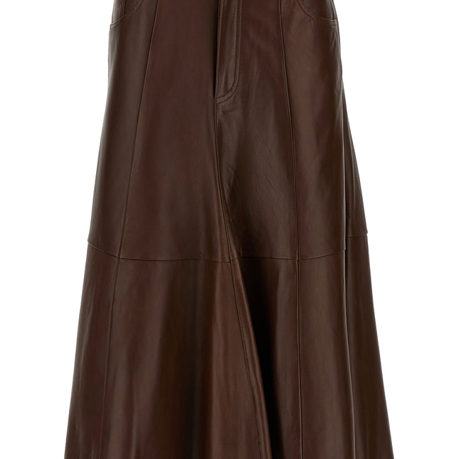 Haikure Brown Lamb Leather Midi Skirt