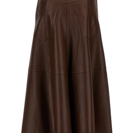Haikure Brown Lamb Leather Midi Skirt