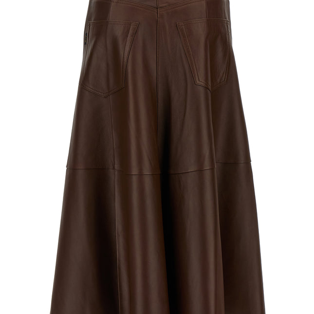 Haikure Brown Lamb Leather Midi Skirt