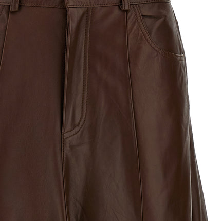 Haikure Brown Lamb Leather Midi Skirt