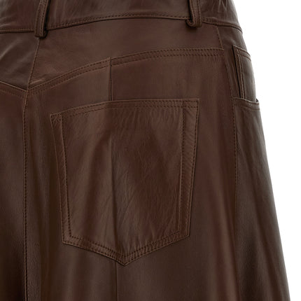 Haikure Brown Lamb Leather Midi Skirt