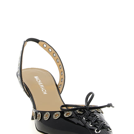 MACH & MACH Black Calfskin Mid Heel Pumps