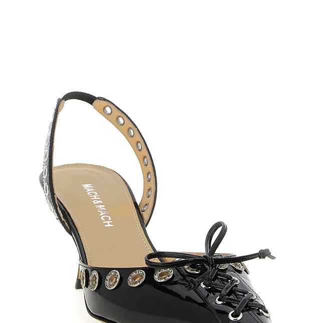 MACH & MACH Black Calfskin Mid Heel Pumps
