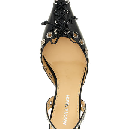 MACH & MACH Black Calfskin Mid Heel Pumps