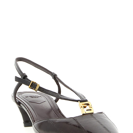 Fendi Brown Lamb Leather Mid Heel Pumps