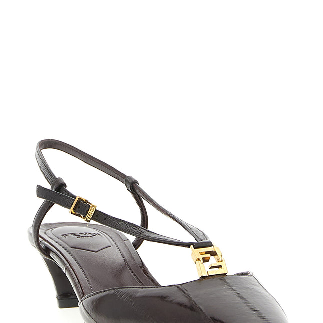 Fendi Brown Lamb Leather Mid Heel Pumps