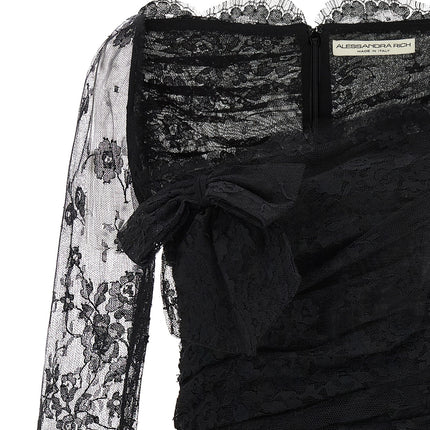Alessandra Rich Black Organic Cotton Short Dress