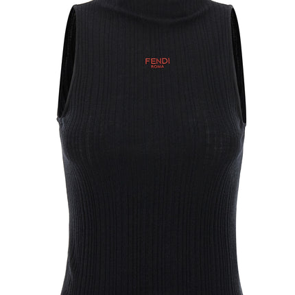Fendi Black Polyester Sleeveles T-Shirt