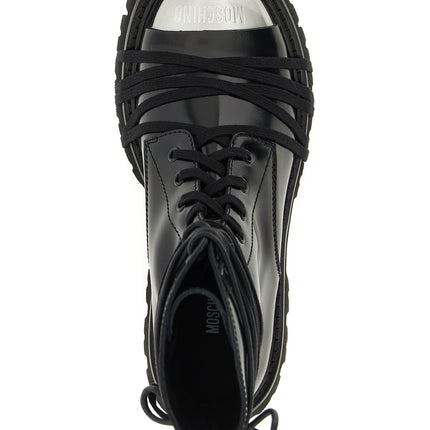 Moschino Black Calfskin Lace-Up Boots
