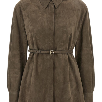 Fendi Gray Lamb Leather Blouse