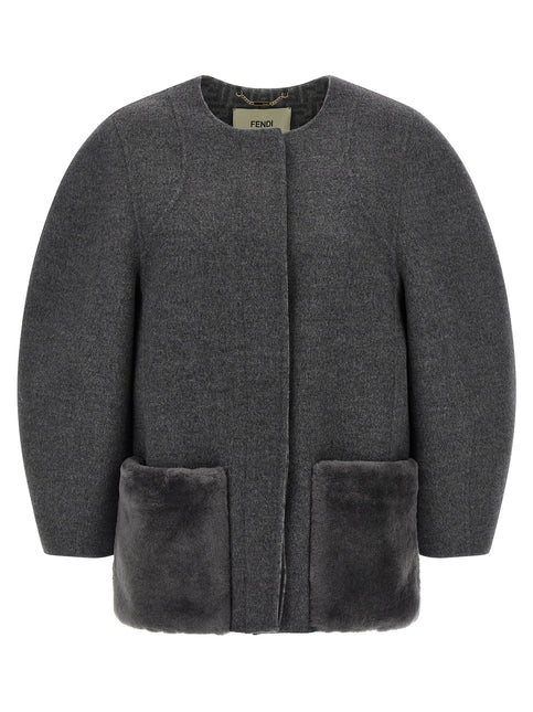 Fendi Gray Virgin Wool Coat