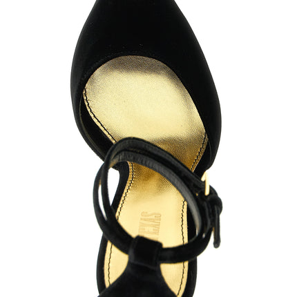 Paris Texas Black Viscose Stiletto Heel Sandals