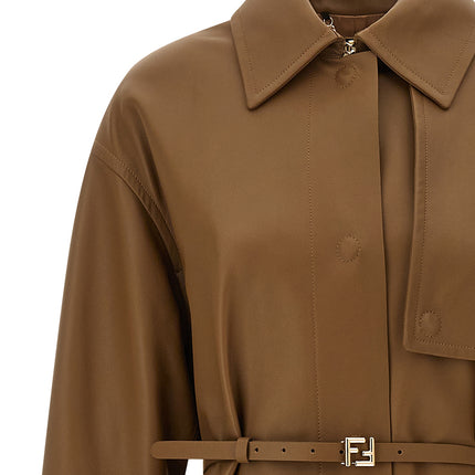Fendi Brown Lamb Leather Coat