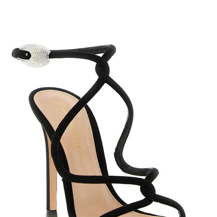 Gianvito Rossi Black Suede Leather Stiletto Heel Sandals