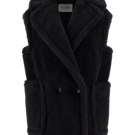 Max Mara Black Alpaca Leather Sleeveless Jacket