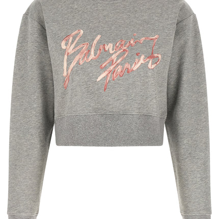 Balmain Gray Cotton Sweatshirt