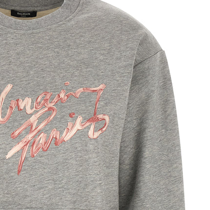 Balmain Gray Cotton Sweatshirt
