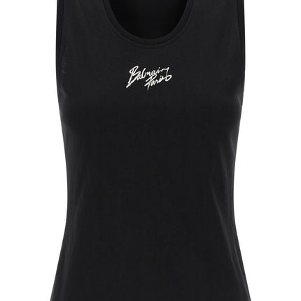 Balmain Black Cotton Sleeveles T-Shirt