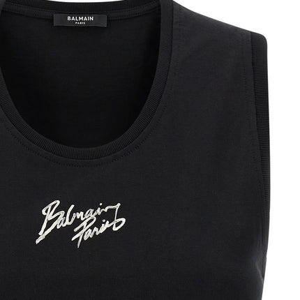 Balmain Black Cotton Sleeveles T-Shirt