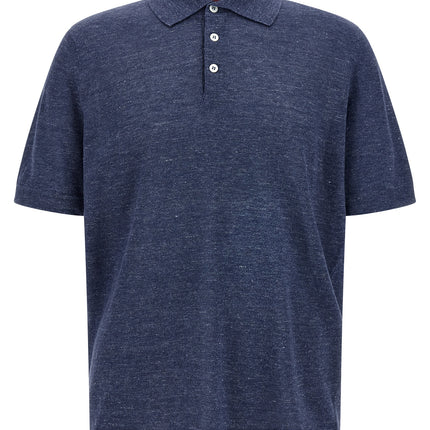 Brunello Cucinelli Blue Linen Polo Shirt