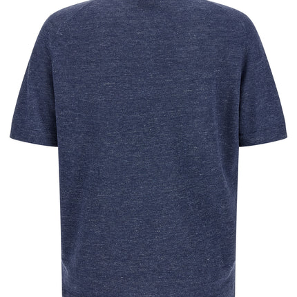 Brunello Cucinelli Blue Linen Polo Shirt